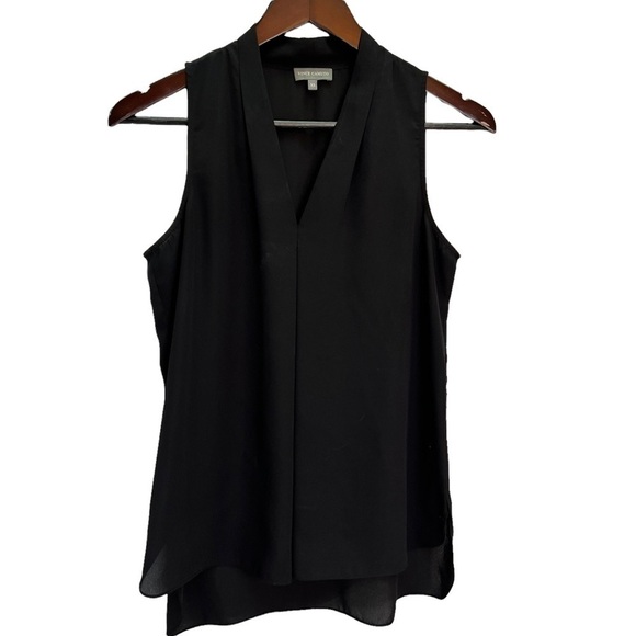 Vince Camuto Black Shirred High/Low V-Neck Tank Size XS - Picture 6 of 11